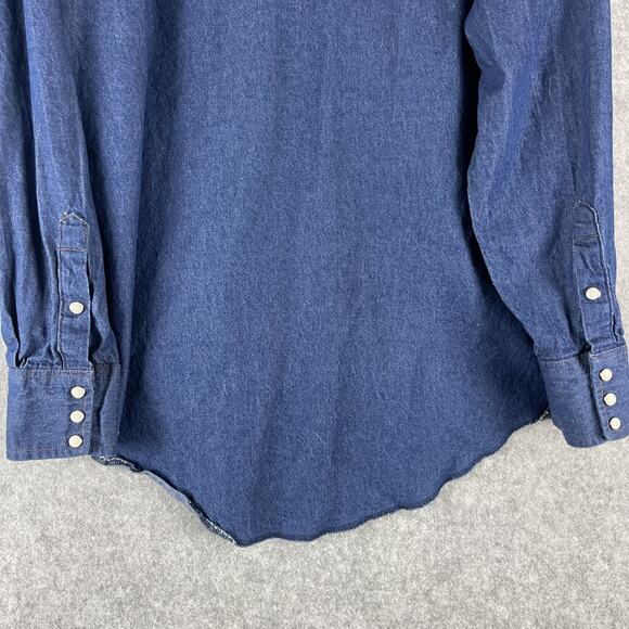 Vintage Wrangler Denim Western Shirt Mens 17.5 35 X-Long Tails Pearl Snap USA - Picture 13 of 15